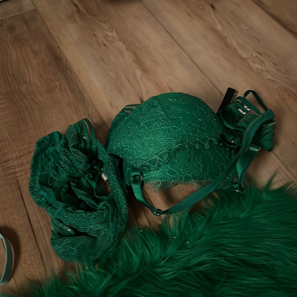 Green bra and underwear